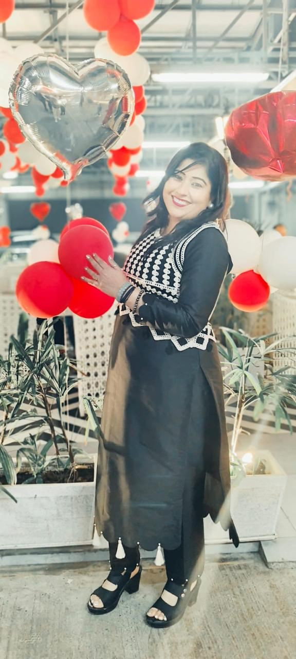 Black kurta with embroidered koti