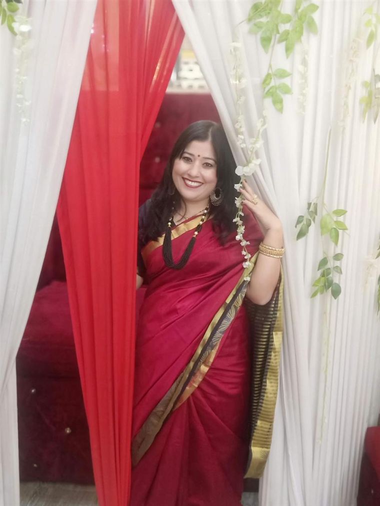 Maroon silk saree with gold zari border