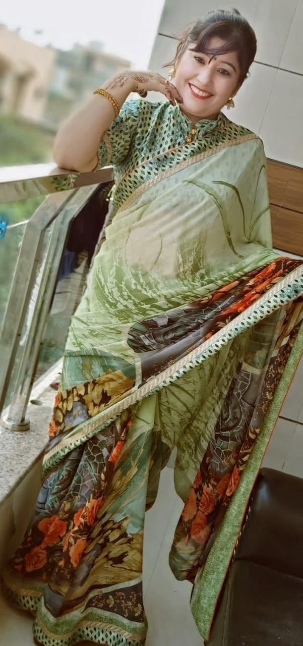Sage green printed saree